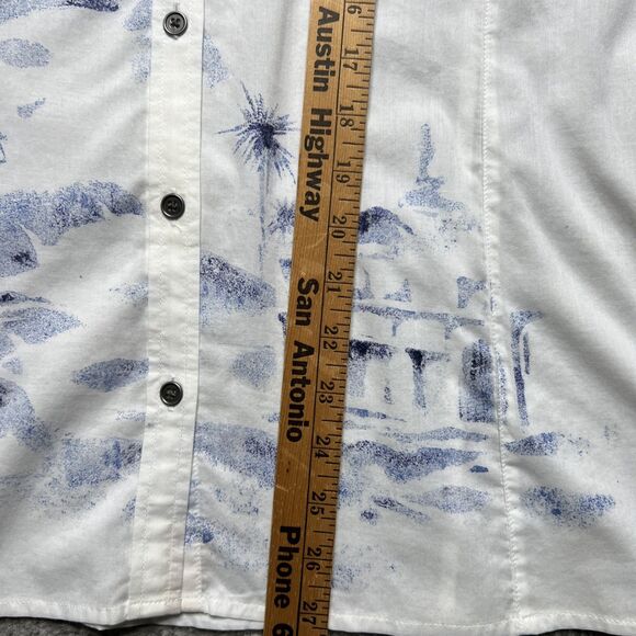 Chico's Button Up Shirt Blue White Floral Beach Hawaiian Blouse Top 3 XL/16 NWOT - Picture 6 of 8